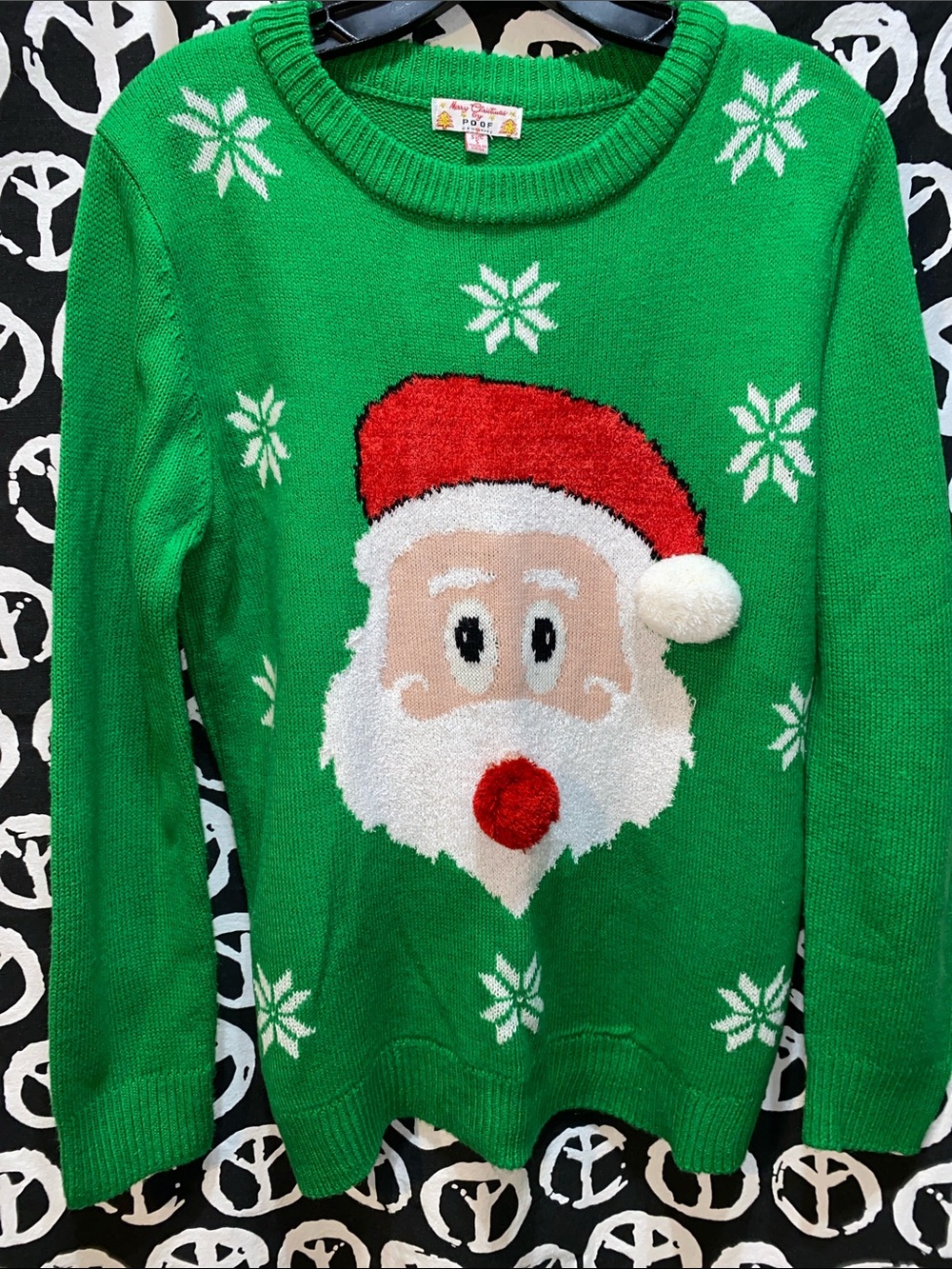 VTG POOF CHRISTMAS SWEATER GREEN/WHITE SZ S